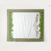 Groen rood geruit & dennenboom nieuwjaarsfotobackg wandkleed (Voorkant (horizontaal))