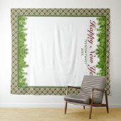 Groen rood geruit & dennenboom nieuwjaarsfotobehan wandkleed (In Situ (horizontaal))