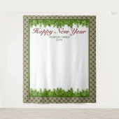 Groen rood geruit & dennenboom nieuwjaarsfotobehan wandkleed (Voorkant)