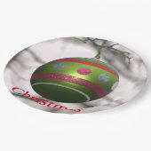 Groen Rood Gestreepte Ornamenten Bal Papieren Bordje (Gekanteld)