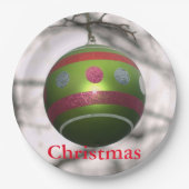 Groen Rood Gestreepte Ornamenten Bal Papieren Bordje (Voorkant)