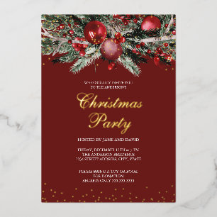 Groen Rood Glitter Goud Blad Kerstfeest Folie Uitnodiging