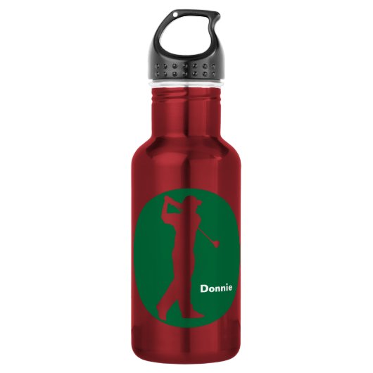 Groen rood Golfer Golf gepersonaliseerd Waterfles (Voorkant)