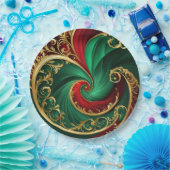 Groen Rood Goud Decoratief Vakantiepapier Bord (Feest)