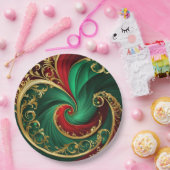 Groen Rood Goud Decoratief Vakantiepapier Bord (Feest)