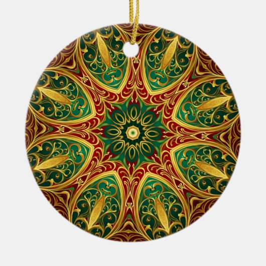 Groen Rood Goud Decoratieve Kerstvakantie Keramisch Ornament (Voorkant)