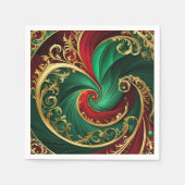 Groen Rood Goud Decoratieve Kerstvakantie Servet (Voorkant)