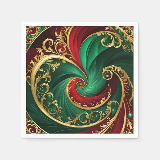 Groen Rood Goud Decoratieve Kerstvakantie Servet (Voorkant)