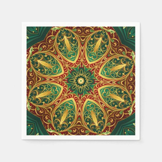 Groen Rood Goud Decoratieve Kerstvakantie Servet (Voorkant)