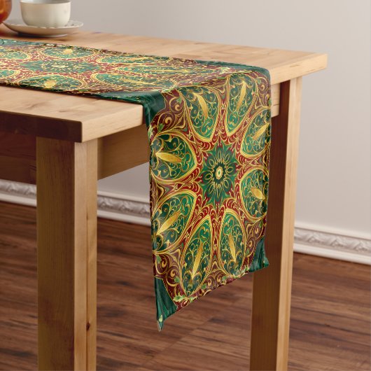 Groen Rood Goud Decoratieve Vakantie Tafel Runner Medium Tafelloper (Voorbeeld)
