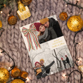 Groen Rood Goud Gestreepte Boog Vrolijke Kerstfoto Folie Feestdagenkaart