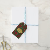 Groen Rood Goud, Hulst en Amaryllis Kerstmis Cadeaulabel (Met Touw)