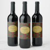 Groen Rood Goud, Hulst en Amaryllis Kerstmis Wijn Etiket (Flessen)