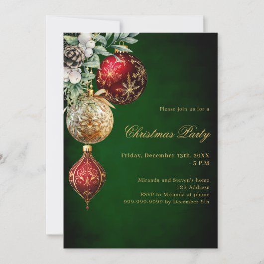 Groen rood goud kerstfeest kaart (Voorkant)