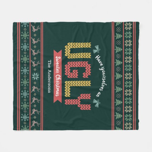 Groen Rood Goud Lelijke Kersttrui Nordic Knit Fleece Deken (Voorkant (Horizontaal))