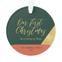 Groen, Rood & Goud Modern Eerste Kerst Foto Orname