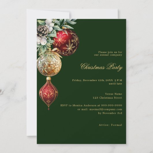 Groen rood goud QR code business Christmas Party Kaart (Voorkant)