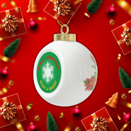 Groen, Rood & Goud Vrolijk Kerstfeest | Keramische Bal Ornament
