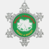 Groen, Rood & Goud Vrolijk Kerstfeest | Tin Sneeuwvlok Ornament (Voorkant)