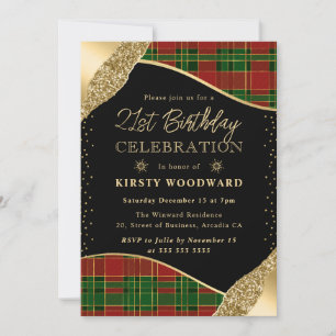 Groen, rood & Goud Winter Plaid 21e Verjaardag Kaart