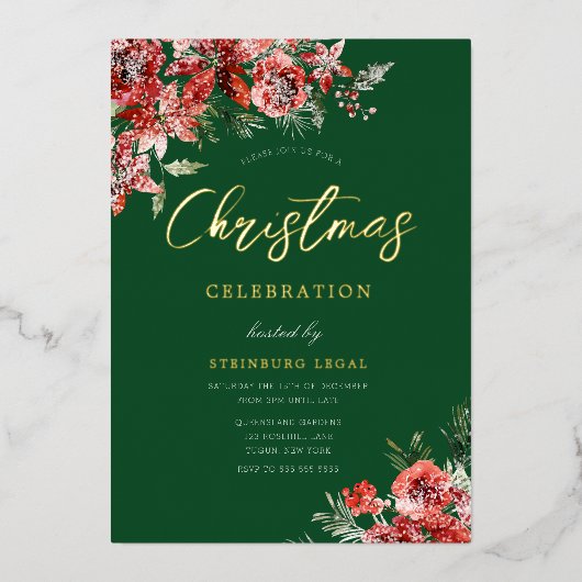 Groen Rood & Goud Zakelijk Kerstfeest Gala Folie Uitnodiging (Voorkant)