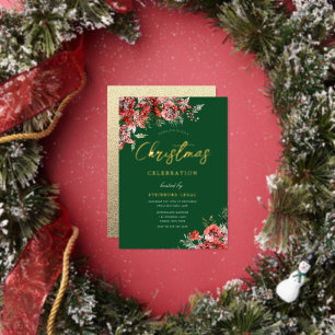 Groen Rood & Goud Zakelijk Kerstfeest Gala Folie Uitnodiging