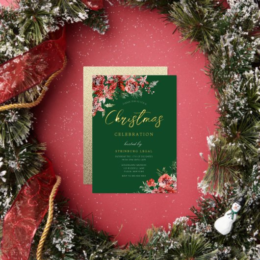 Groen Rood & Goud Zakelijk Kerstfeest Gala Folie Uitnodiging (Insitu)