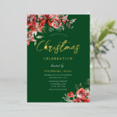 Groen Rood & Goud Zakelijk Kerstfeest Gala Folie Uitnodiging (Staand Voorkant)