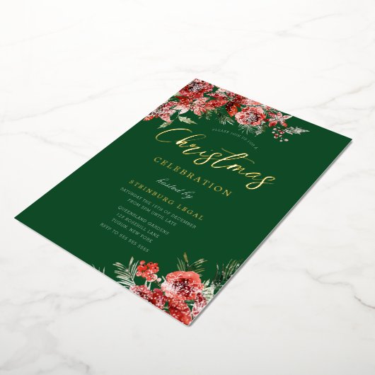 Groen Rood & Goud Zakelijk Kerstfeest Gala Folie Uitnodiging (Gedraaid)