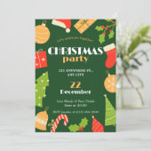 Groen Rood Grappig Eenvoudig Kerstfeest Uitnodigin Kaart (Staand voorkant)