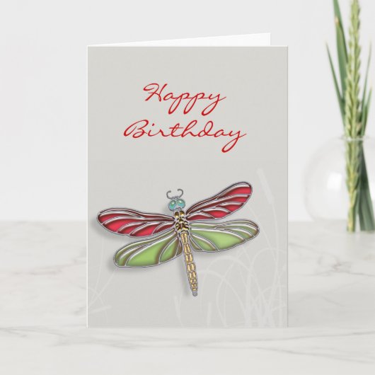 Groen & Rood Jeweled Dragonfly Kaart (Voorkant)