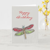 Groen & Rood Jeweled Dragonfly Kaart (Gele Bloem)