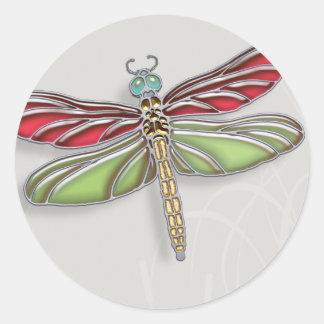 Groen & Rood Jeweled Dragonfly Ronde Sticker