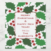 Groen & Rood Jolly Holly Feestelijk Wijnflesje Lab Wijn Etiket (Enkel label)