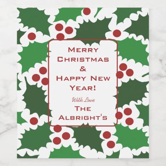 Groen & Rood Jolly Holly Feestelijk Wijnflesje Lab Wijn Etiket (Enkel label)