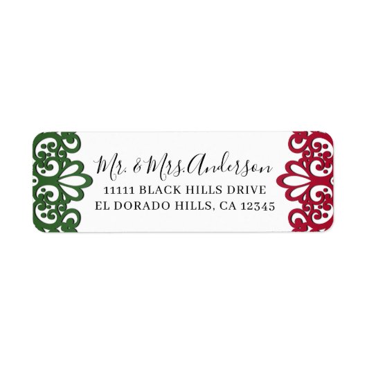 Groen & rood kant elegant feest bruiloft  etiket (Voorkant)