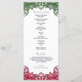 Groen & Rood Kant Elegant Fiesta Huwelijksprogramm Menu (Achterkant)
