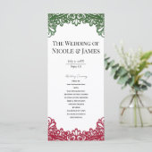 Groen & Rood Kant Elegant Fiesta Huwelijksprogramm Menu (Staand voorkant)