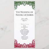 Groen & Rood Kant Elegant Fiesta Huwelijksprogramm Menu (Voorkant)