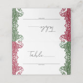 Groen Rood Kant Elegant Fiesta Trouwtafel Nummer Plaatskaartje (Buitenkant ongevouwen)