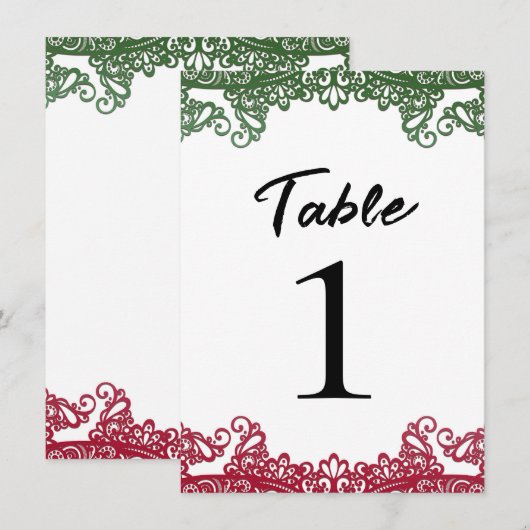 Groen & Rood Kant Elegant Fiesta Witte Tafel Numme Kaart (Voorkant / Achterkant)