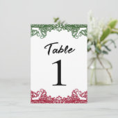 Groen & Rood Kant Elegant Fiesta Witte Tafel Numme Kaart (Staand voorkant)