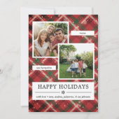 Groen Rood Karo 2 Foto's Feestdagenkaart (Voorkant)