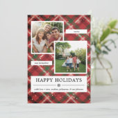 Groen Rood Karo 2 Foto's Feestdagenkaart (Staand voorkant)