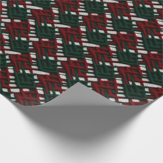 Groen & Rood Kerstmis Gebreid Check Wrapping Papie Cadeaupapier (Hoek)