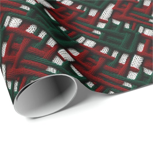 Groen & Rood Kerstmis Gebreid Check Wrapping Papie Cadeaupapier (Rol Hoek)