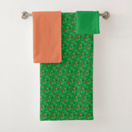 Groen rood koraal Patroon mini wilde bloem Bad Handdoek