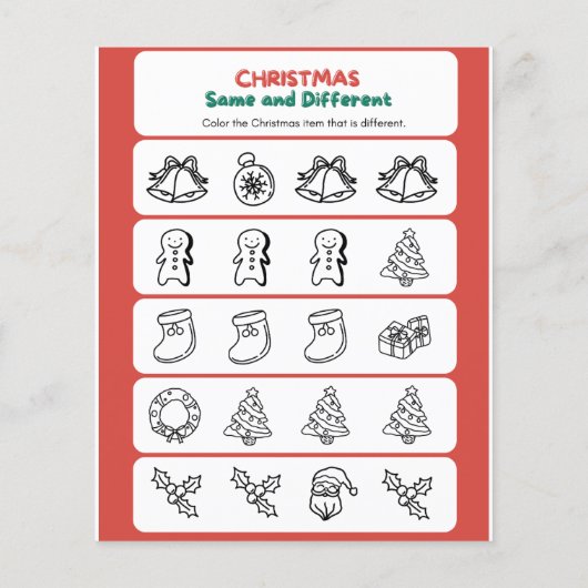 Groen Rood Leuk Kerstmis Zelfde en Verschillend Flyer (Achterkant)