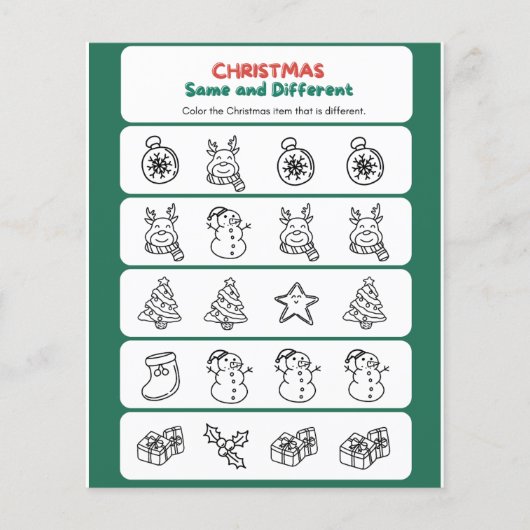 Groen Rood Leuk Kerstmis Zelfde en Verschillend Flyer (Voorkant)