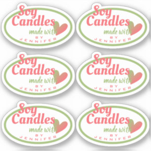 Groen Rood Made met Love Heart Soy Candles Sticker